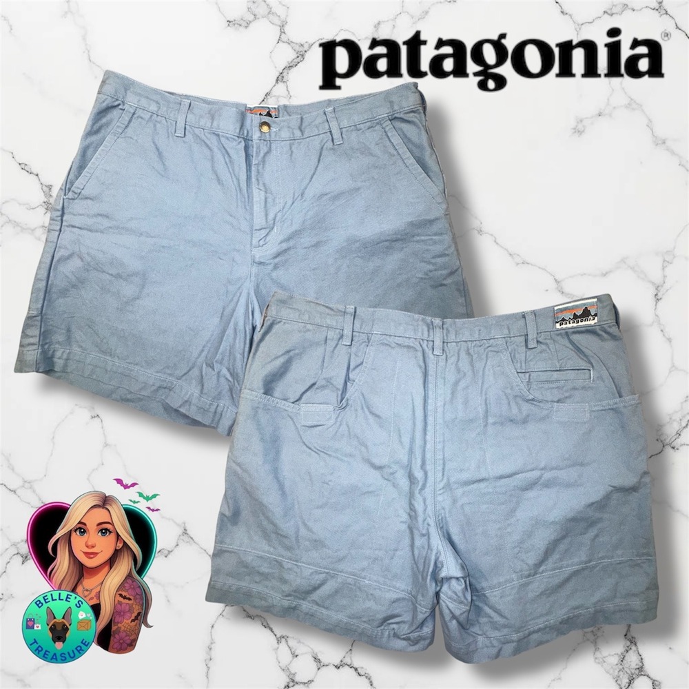 Patagonia‎ Mens 38 Stand Up Shorts 7" Light Blue Organic Cotton Canvas 70s Style